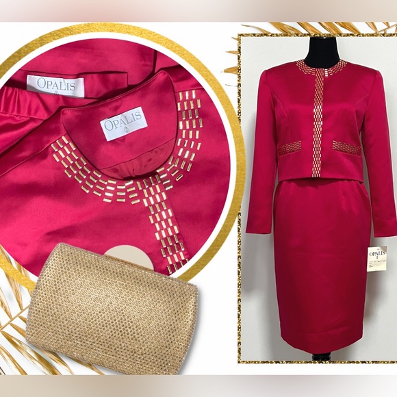 Vintage Red & Gold Formal Skirt Suit Set by Opalis - Picture 1 of 15